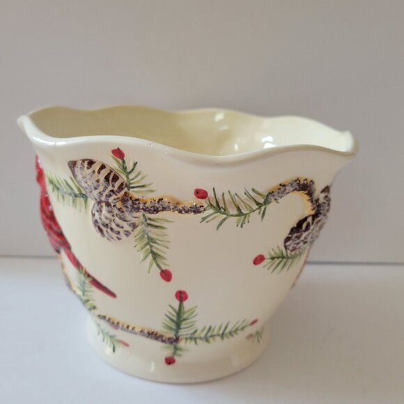 Jackson Perkins Ceramic Cardinal Planter - Hand-Painted Bird & Pinecone Design - - Picture 2 of 8